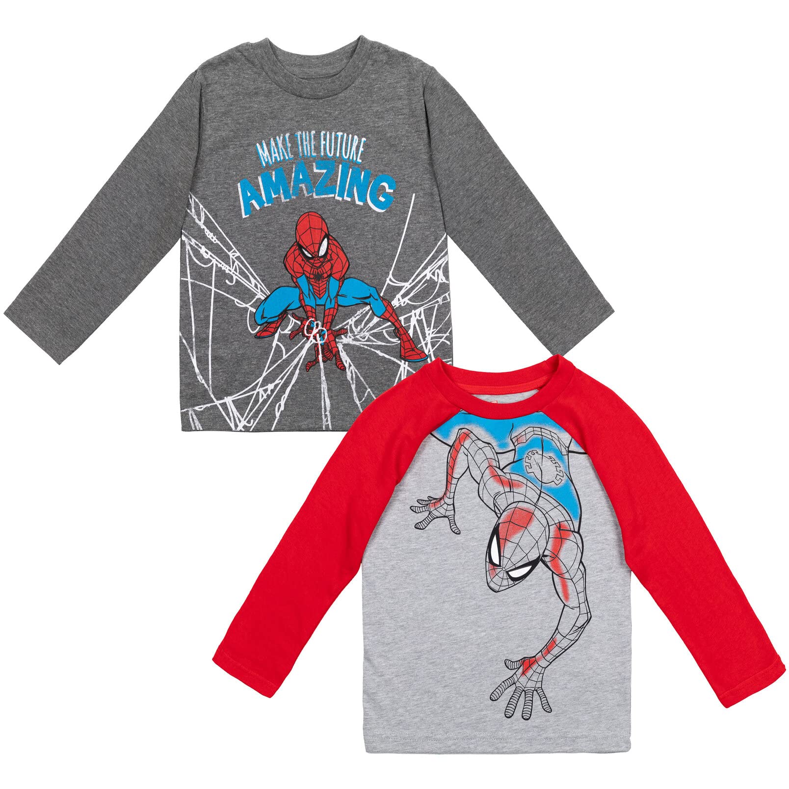 Marvel Avengers Spider-Man Iron Man Captain America Hulk Black Panther Miles 2 Pack Long Sleeve T-Shirts Toddler to Big Kid